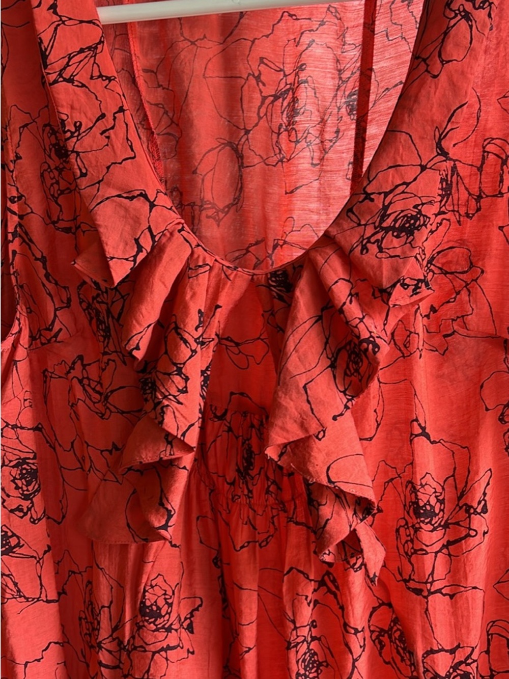 Papillon Blanc Coral Red Floral Print Tunic  Dress